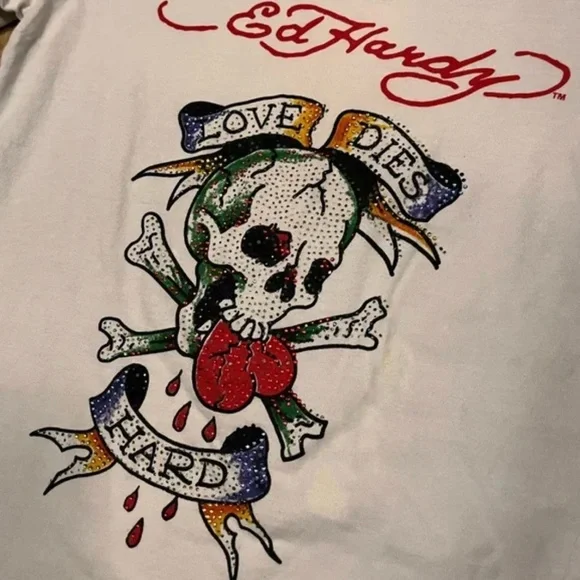 ED HARDY| Y2K LOVE DIES HARD BABYDOLL T SHIRT - Picture 2 of 6